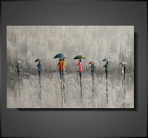 Olieverf schilderij A Walk in the Rain 120 x 80 cm