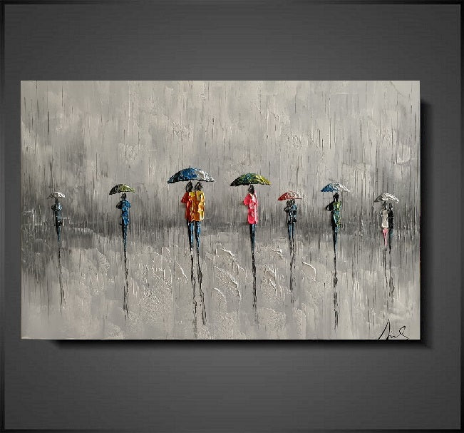Olieverf schilderij A Walk in the Rain 120x80