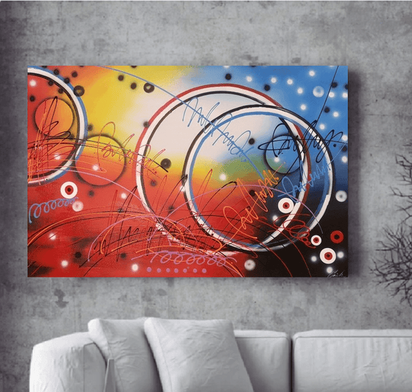 Olieverf schilderij Abstract Circles 120 x 80 cm
