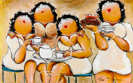 Dikke dames Schilderij Dames in het wit (Giclée)