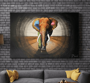Olieverf schilderij Elephant Road 120 x 80 cm
