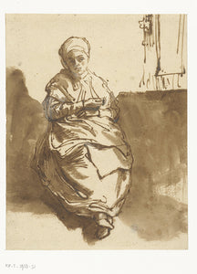 Schilderij Jonge vrouw (Saskia) zittend bij een raam