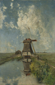 Schilderij Een molen aan een poldervaart