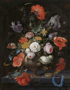 Schilderij Stilleven met bloemen en een horloge