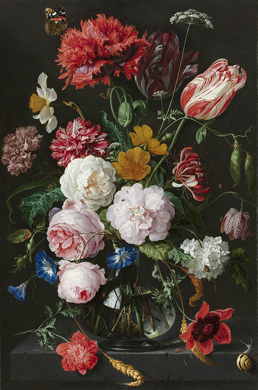 Schilderij Stilleven met bloemen in een glazen vaas