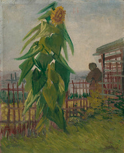 Schilderij Moestuin met zonnebloem