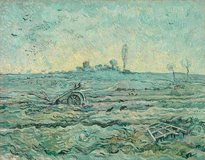 Schilderij Ondergesneeuwd veld met een eg (naar Millet)
