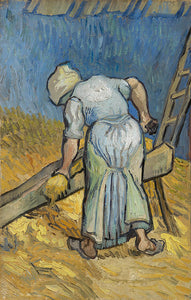 Schilderij De boerin die vlas kneust (naar Millet)