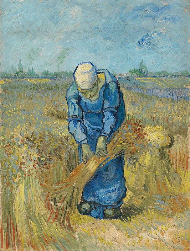 Schilderij De schovenbindster (naar Millet)