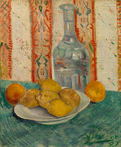 Schilderij Karaf en schotel met citrusvruchten