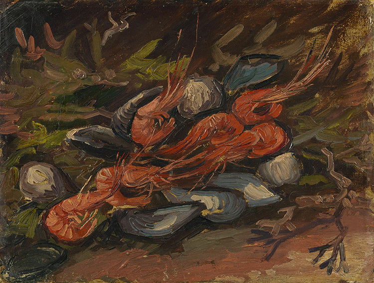 Schilderij Garnalen en mosselen