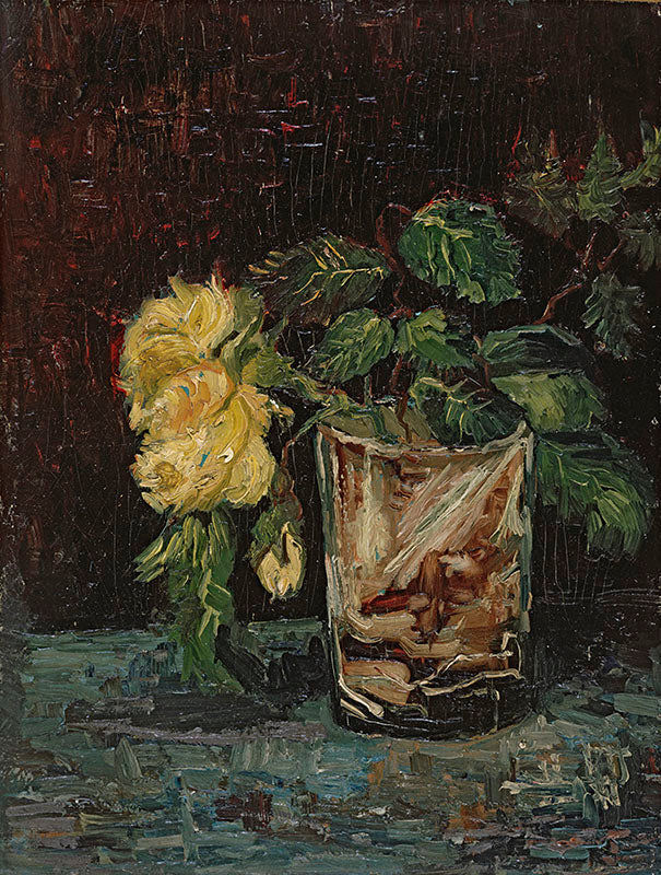 Schilderij Glas met gele rozen