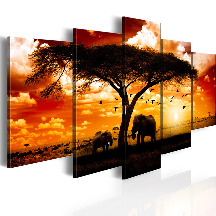 Foto schilderij - Zwerm vogels over de savanne