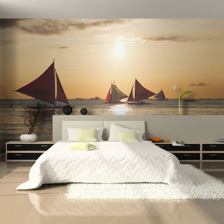 Fotobehang - sailing boats - sunset
