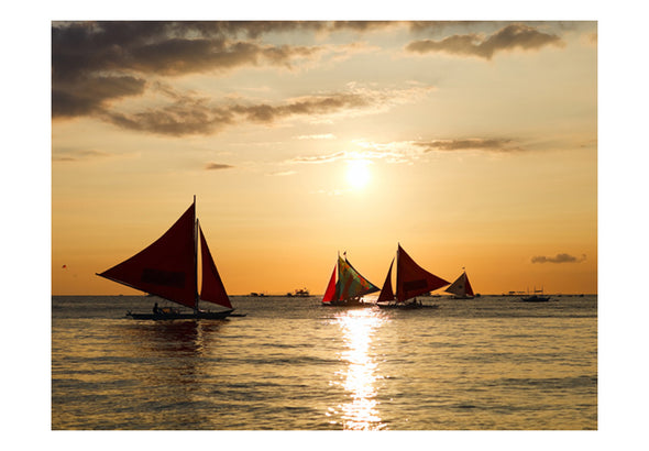 Fotobehang - sailing boats - sunset