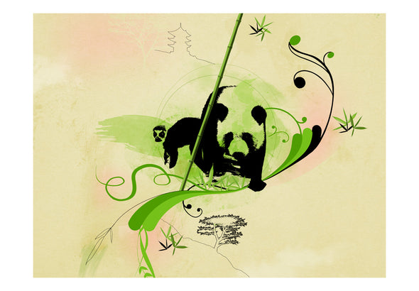 Fotobehang - Giant panda in bamboebos