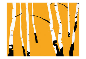 Fotobehang - Birches on the orange background