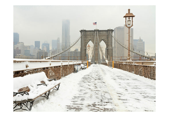 Fotobehang - Besneeuwde brug in New York