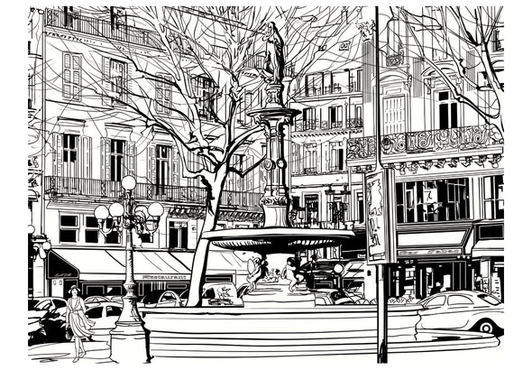 Fotobehang - Sketch of parisian fountain