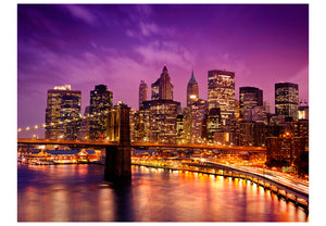 Fotobehang - Manhattan en Brooklyn Bridge bij nacht