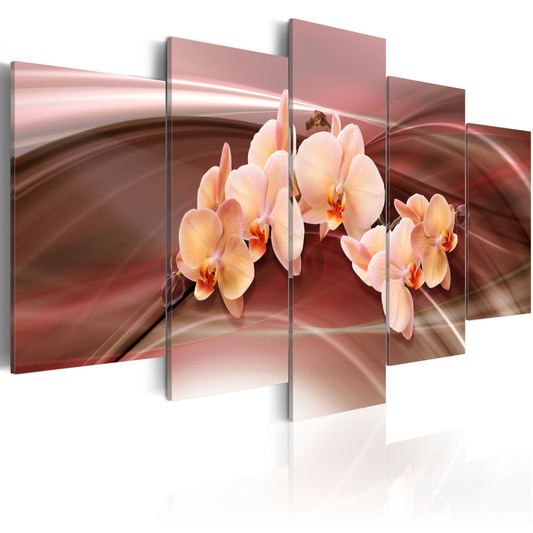 Foto schilderij - Orchideeën op dynamische lijnen achtergrond