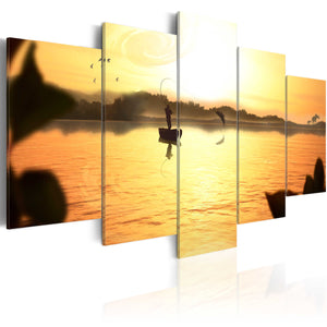 Foto schilderij - Zonsondergang over meer