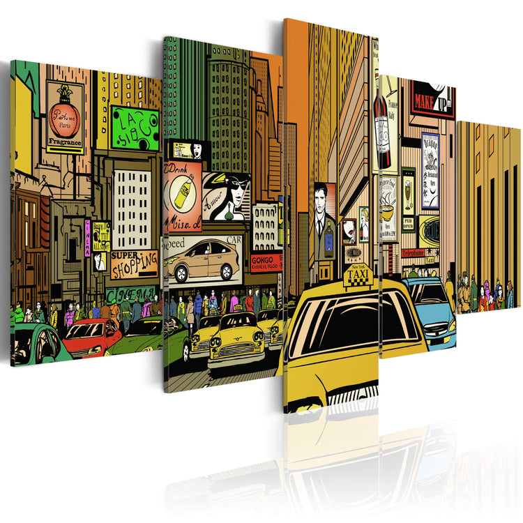 Foto schilderij - The streets of New York City in cartoons