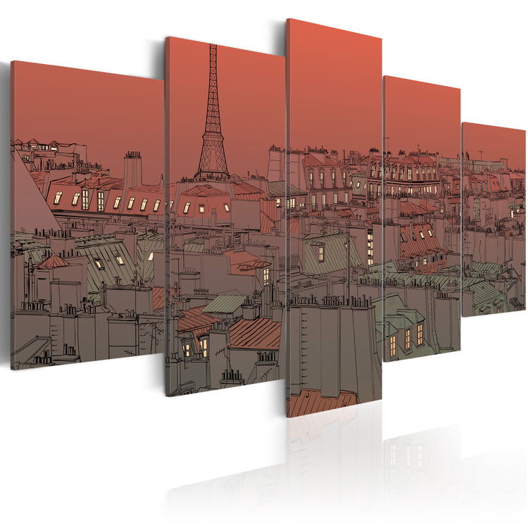 Foto schilderij - Sunset on the background of Eiffel Tower