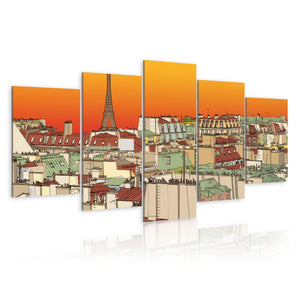 Foto schilderij - Parisian sky in orange colour