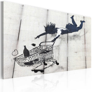 Foto schilderij - Falling woman with supermarket trolley (Banksy)