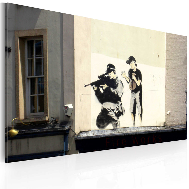 Foto schilderij - Sniper and boy (Banksy)
