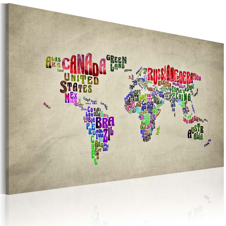 Foto schilderij - De kaart van de Wereld - engels namen van landen