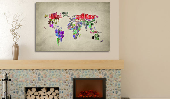Foto schilderij - De kaart van de Wereld - engels namen van landen