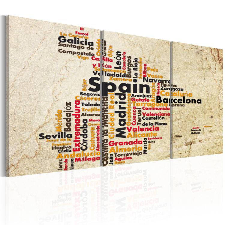 Foto schilderij - Spanje: tekst kaart in kleuren van de nationale vlag