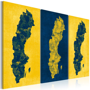 Foto schilderij - Geschilderd kaart van Zweden - triptiek