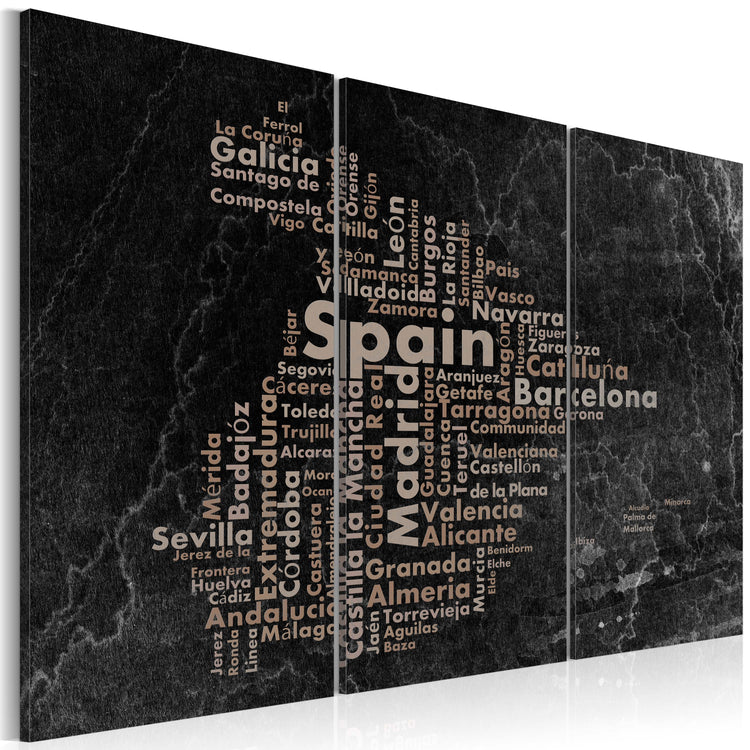 Foto schilderij - Text map of Spain on the blackboard - triptych