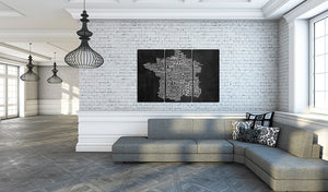 Foto schilderij - Text map of France on the black background - triptych