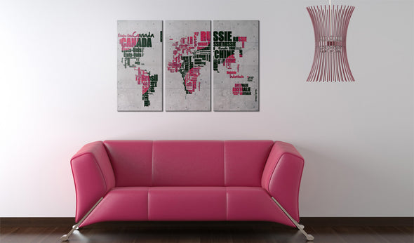 Foto schilderij - Kaart van de Wereld (Franse taal) - drieluik