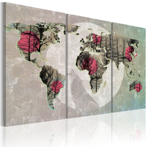 Foto schilderij - Kaart van de Wereld: Volle maan - triptiek