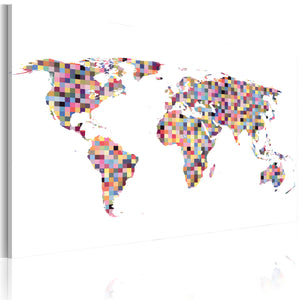 Foto schilderij - Kaart van de Wereld - pixels
