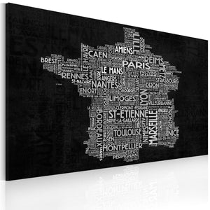 Foto schilderij - Text map of France on the blackboard