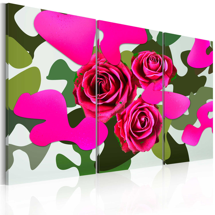 Foto schilderij - Neon roses - triptych