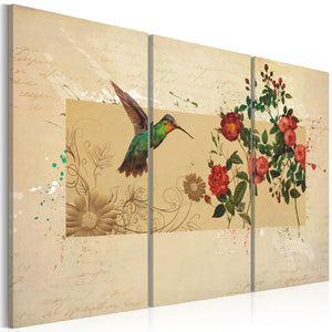 Foto schilderij - Kolibrie en rozen