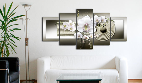 Foto schilderij - Orchid and zen garden in grey