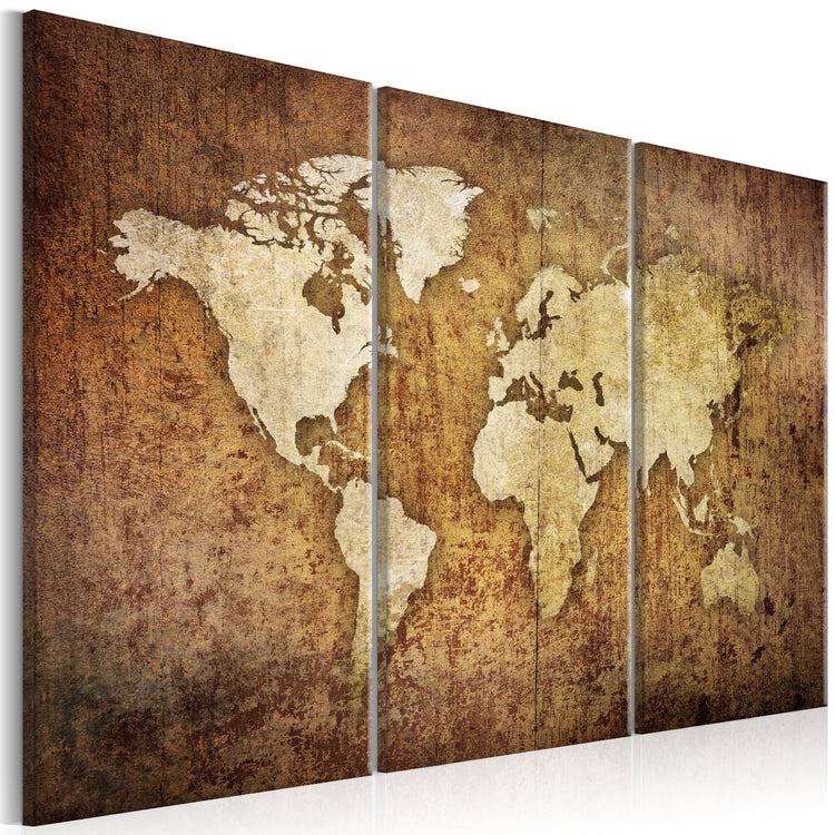 Foto schilderij - World Map: Brown Texture