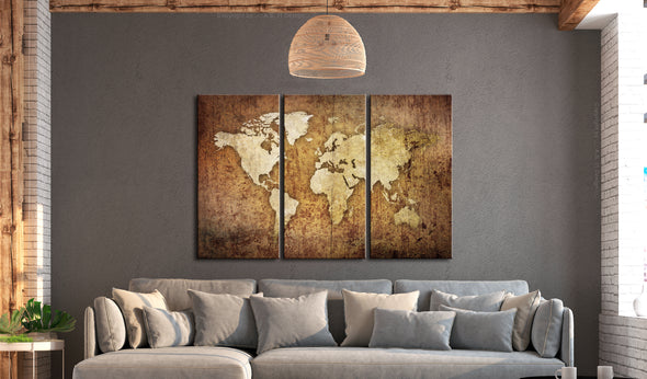 Foto schilderij - World Map: Brown Texture