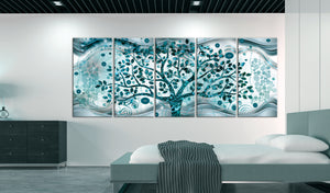 Foto schilderij - Tree and Waves (5 Parts) Blue