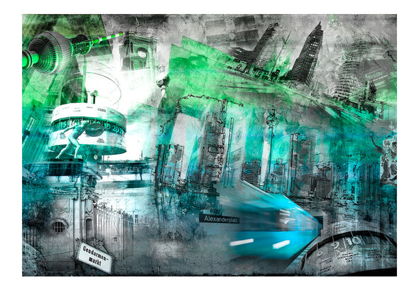 Fotobehang - Berlijn - collage (groen)