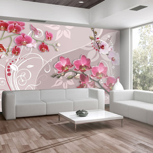 Fotobehang - Flight of pink orchids