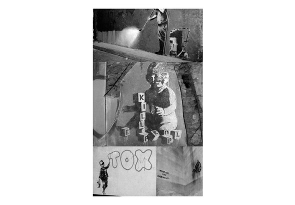 Fotobehang - Banksy - grey collage